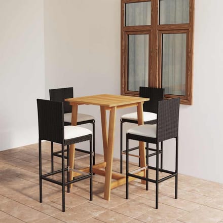 vidaXL - 5-delige - Tuinbarset - met - kussens - zwart
