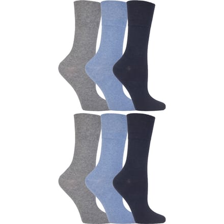Gentle Grip - 6 paar diabetische damessokken - Blauw