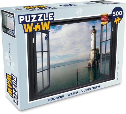 Puzzel Doorkijk - Water - Vuurtoren - Legpuzzel - Puzzel 500 stukjes