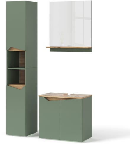 Vicco Badkamermeubelset Marelle, Groen/Artisanaal eiken, 3-delig