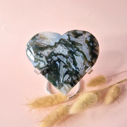 Edelsteen Grote Druzy Mosagaat Hart op Metalen Standaard – #67 200gram