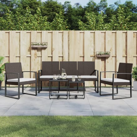 vidaXL - 5-delige - Tuinset - met - kussens - polypropeen - rattan - bruin