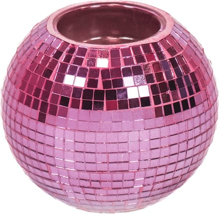 Housevitamin Kaarshouder - Theelichthouder - Disco - Waxinelicht - Glas - Roze - 10,5x10,5x8,5cm.