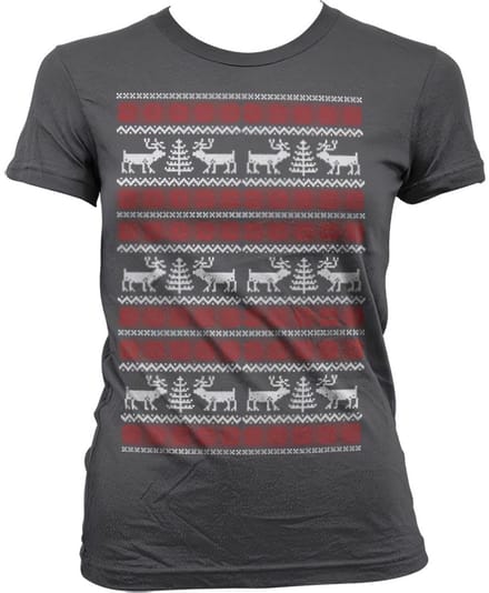 Dames Fun Tshirt -L- Christmas Knit Pattern Grijs