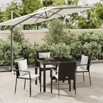 vidaXL - 5-delige - Tuinset - met - kussens - poly - rattan - zwart