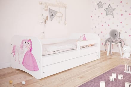 Kinderbed of Tienerbed Wit met Valbeveiliging, Matras, Lade en Lattenbodem