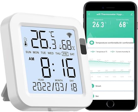 Slimme Temperatuur en Vochtigheidssensor met WiFi en App Meldingen