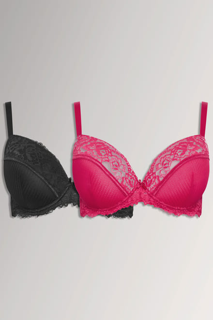 Yours Yourset 2Pack Zwart En Rode Gestreepte Mesh Bh'ssize 85C