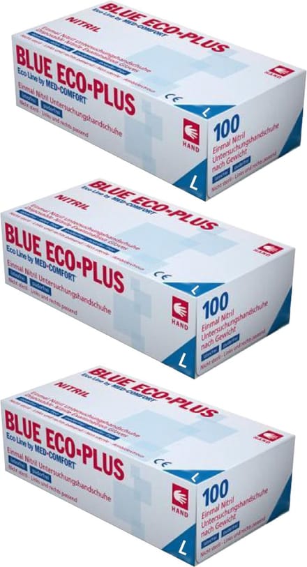 3x Pack Blue ECO-PLUS Nitril (100 stuks per doos) Maat L - Handschoenen - Wegwerp - Blauw -