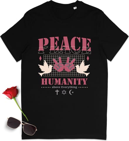 T Shirt Dames - Vrede voor de Mensheid - Zwart - Maat M