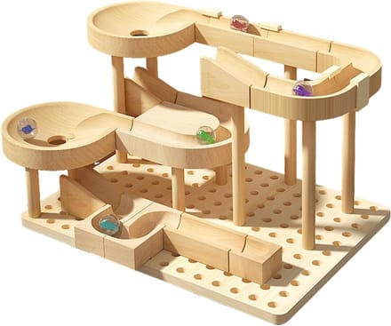 Knikkerbaan Bouwpakket - Constructie Spel - Educatief Leren - Modulair Ontwerp - 25.2 x 17.5 x 6.3 cm - Houtkleur