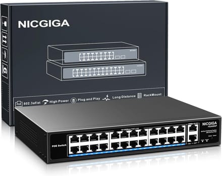 26-poorts PoE+ Switch met 400W Vermogen en 2 Gigabit Uplinks - Onbeheerd, Rackmonteerbaar