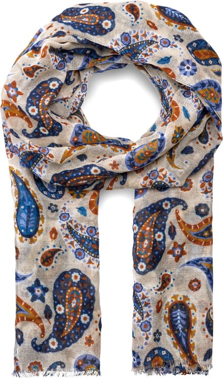 Virtuo | Ivoorkleurige wollen sjaal met paisleymotief