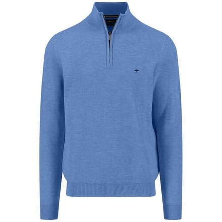 Fynch-Hatton Trui Troyer Zip Fine Allover Texture Crystal Blue / male