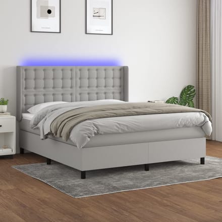 vidaXL - Boxspring - met - matras - en - LED - stof - lichtgrijs - 160x200 - cm
