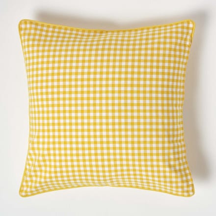Homescapes Gingham katoenen kussenhoes 60 x 60 cm geel