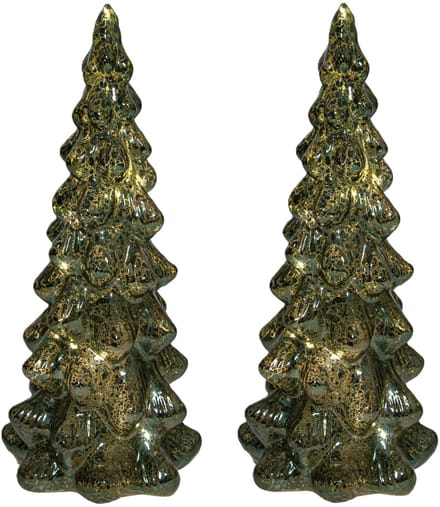 Anna's Collection Kerstboom beeldje - 2x - groen - met LED licht - 25 cm - glas - decoratie