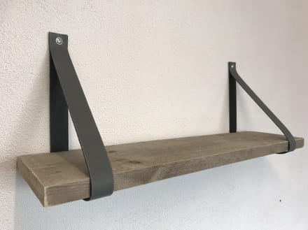 leren plankdragers licht grijs. Plankendragers Echt grijs leer – Perfect voor steigerhouten planken – Set van 2 Echt lederen plankendragers