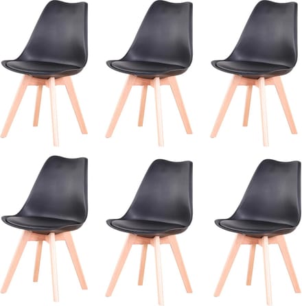 SteeFly® Eetkamerstoelen set(6) gewatteerde zitting - Eetkamerstoelen - Eetkamerstoelen set van 6 - Zithoogte 42,5cm zwart