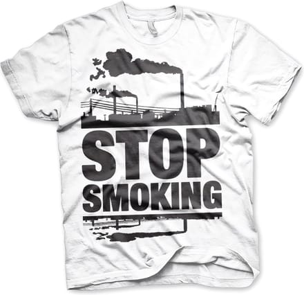 Heren Tshirt -S- Stop Smoking Wit
