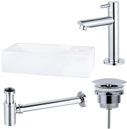 FugaFlow Eccelente Arredo fonteinset - 36x18.5x9cm - 1 kraangat - solid surface - fonteinkraan chroom - mat wit -