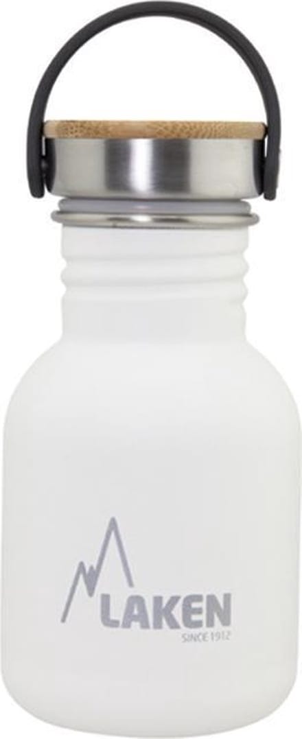RVS fles 0,35L Basic Steel Bottle Wit - Bamboo Cap - Laken - roestvrijstaal - waterfles - drinkfles