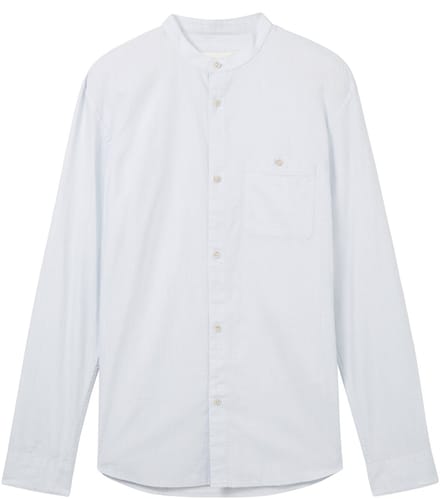 Tom Tailor Denim - Basic fit overhemd met opstaande kraag - Maat L - light herringbone structure