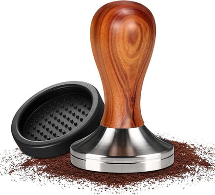 Koffietamper - Espresso stamper - Perfecte Espresso - Platte RVS basis - 58 mm - Rood