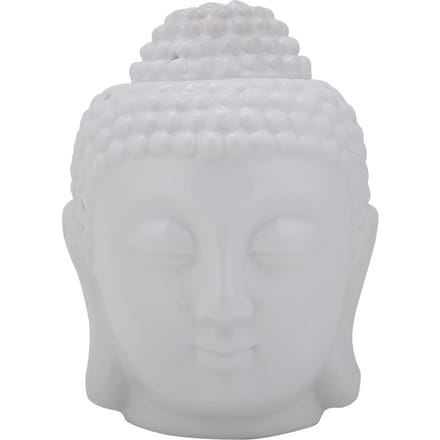 Brûleur d'huiles essentielles et diffuseur d'encens en forme de tête de Bouddha blanc white