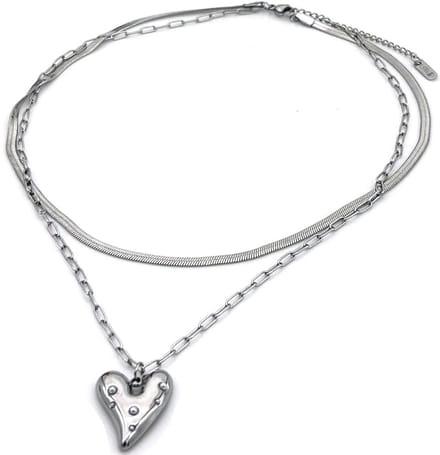 Ketting layered hartjes - RVS - 40-45 cm – valentijn – cadeau
