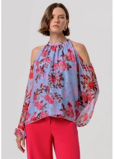 gaas met bloemen print vrouw lightbluecherry