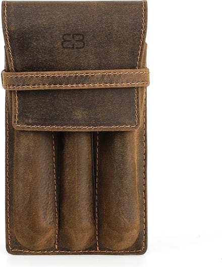 BUGOLINI Asuma - Lederen Penhouder Voor Drie Pennen – Koeien Leer - Pennen Accessoires – Stijlvol Ontwerp - Coffee