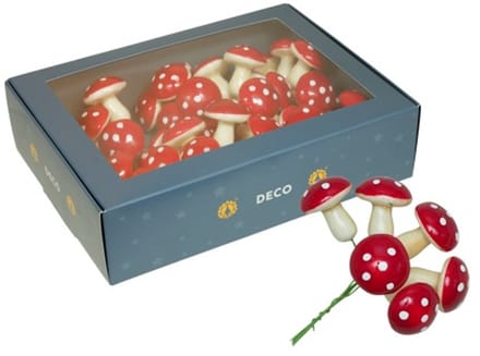 Othmar Decorations Paddenstoelen decoratie stekers - 48x st - 4 cm - kerststukje instekers