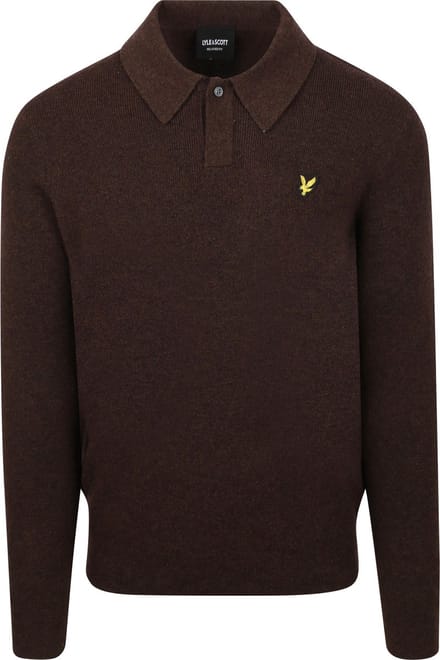 Lyle & Scott Longsleeve Poloshirt Lamswol Bruin - Maat S - Heren - Pullovers