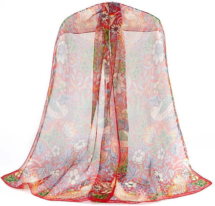 Sjaal - 100% pure zijde - Strawberry Thief Red - Rood - William Morris