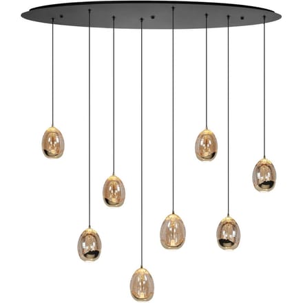 HighLight Hanglamp Golden Egg, amber/goud, lengte 100 cm, 8-lamps glas