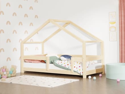 Children's house bed LUCKY with firm bed guard 80x160 cm - Grey