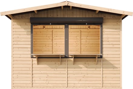 Timbela M150Z - Houten marktkraam - 6 m² -263x336xH232 cm - met 2 afsluitbare rolluiken