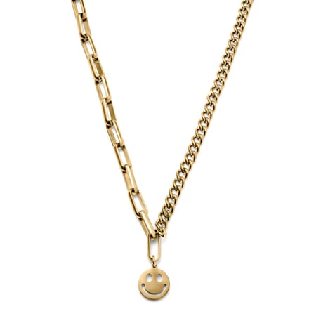 Caleb Amager Goudgekleurde Curb- & Kabelketting met Smiley-hanger