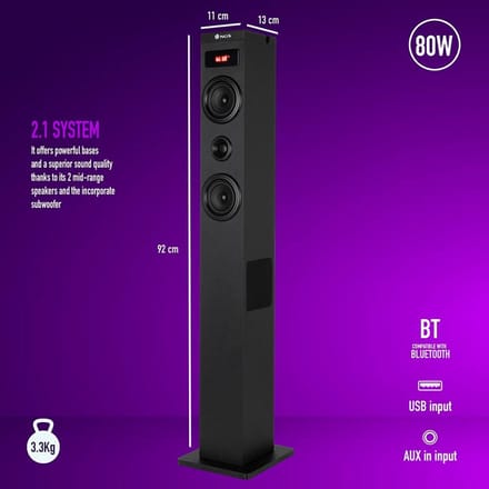 Draadloze Bluetooth Geluidstoren met Hoge Bas, Optische Ingang en FM-radio