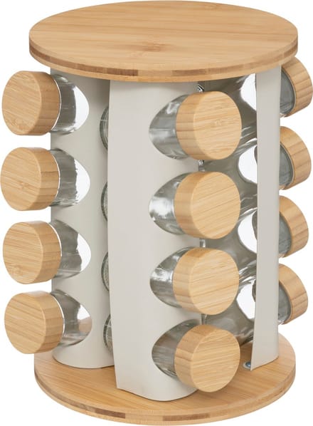 5Five Draaiend Kruidenrek bamboe - 16 Potjes - Ø21xH29cm - Grijs