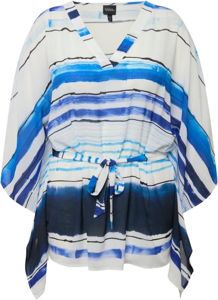 Ulla Popken - Dames - Chiffon tuniek oversized V-hals 3/4-mouwen - Marine - Maat 54+