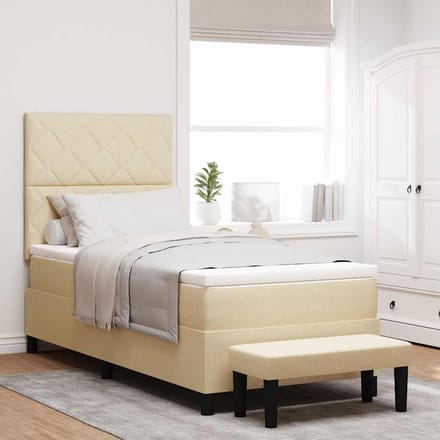 vidaXL - Boxspring - bed - met - hoofdeinde - Crème - 100 - x - 200 - cm - Stof