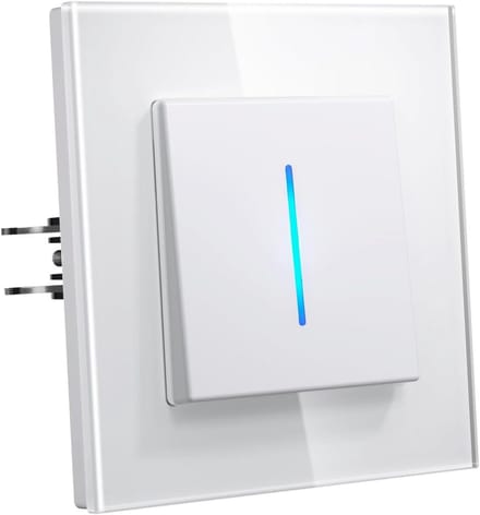Inbouwlichtschakelaar - Wandschakelaar Glas - Verlichting Bediening - Veerbelaste Aansluiting - 33 mm Diepte - Wit
