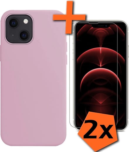 Hoes - Met 2x Screenprotector - Geschikt voor Apple iPhone 13 Mini - Sterk & Shockproof - Back Cover - Siliconen Case - Telefoon Hoes - Lila