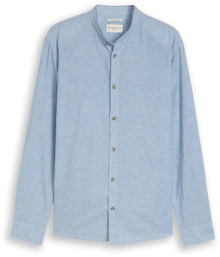 Tom Tailor - Regular fit overhemd met linnen - Maat XXL - bleeched blue chambray