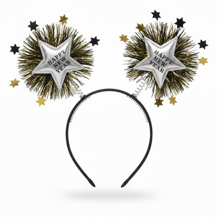 Happy New Year Diadeem - Sterren - Zwart - Goud