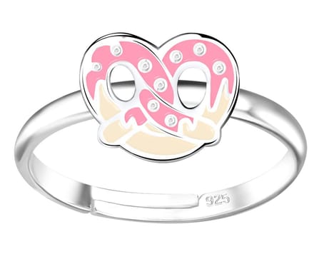 Joy|S - Zilveren pretzel ring - verstelbaar - roze krakeling - voor kinderen