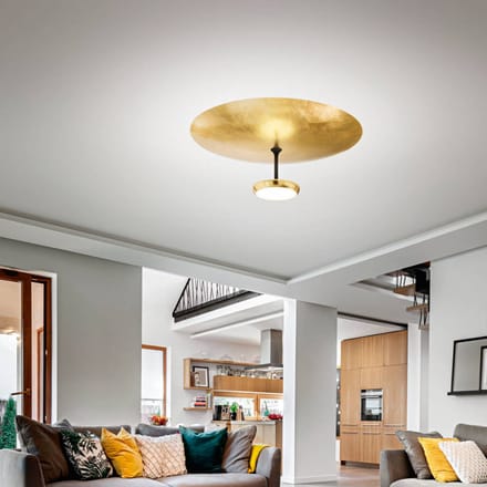 Fabas Luce LED plafondlamp Yuko, goud/zwart, metaal, 23 cm, dimbaar