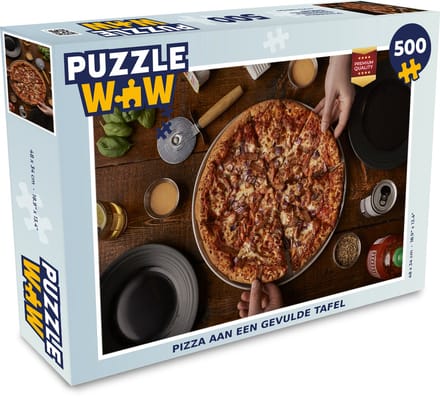 Puzzel Pizza aan een gevulde tafel - Legpuzzel - Puzzel 500 stukjes